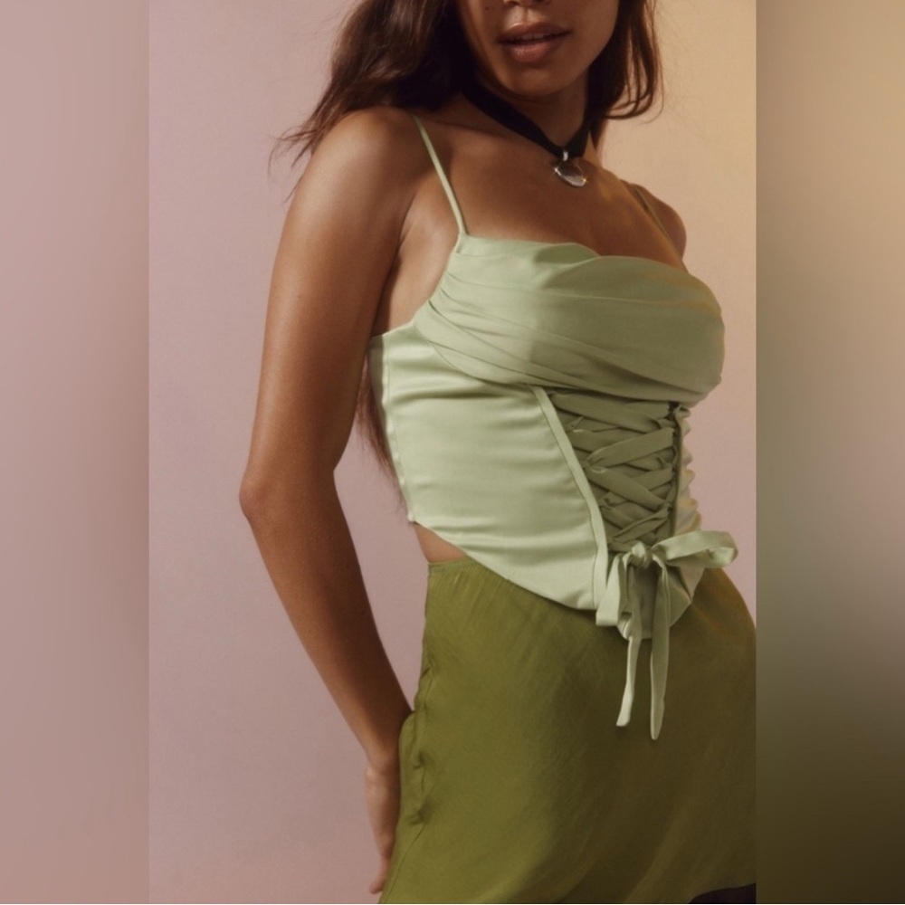 Urban Outfitters Satin Lace-Up Green Top​